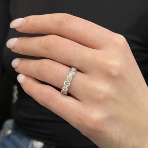 0.75Cttw Round & Baguette Cut Diamond Wedding Band Ring 14K White Gold Size 7